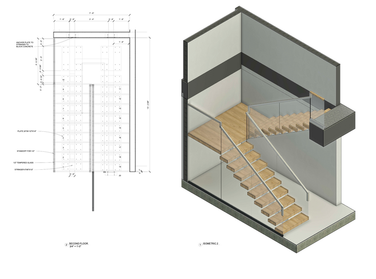 Staircase proposal with wood and finish samples for a TF Stairs custom staircase.